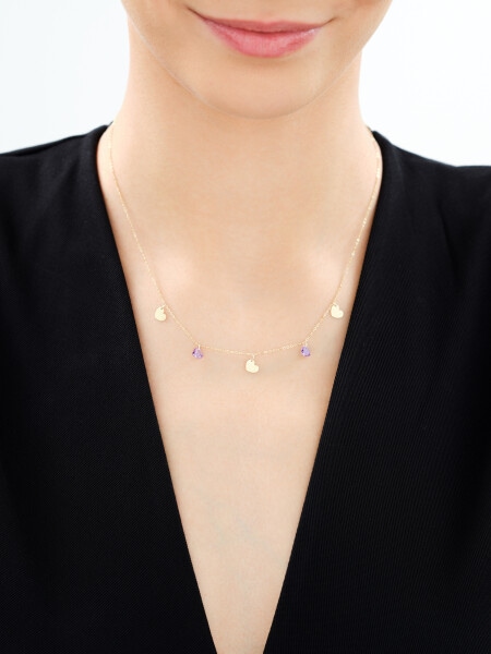 Złoty naszyjnik z cyrkoniami - serca