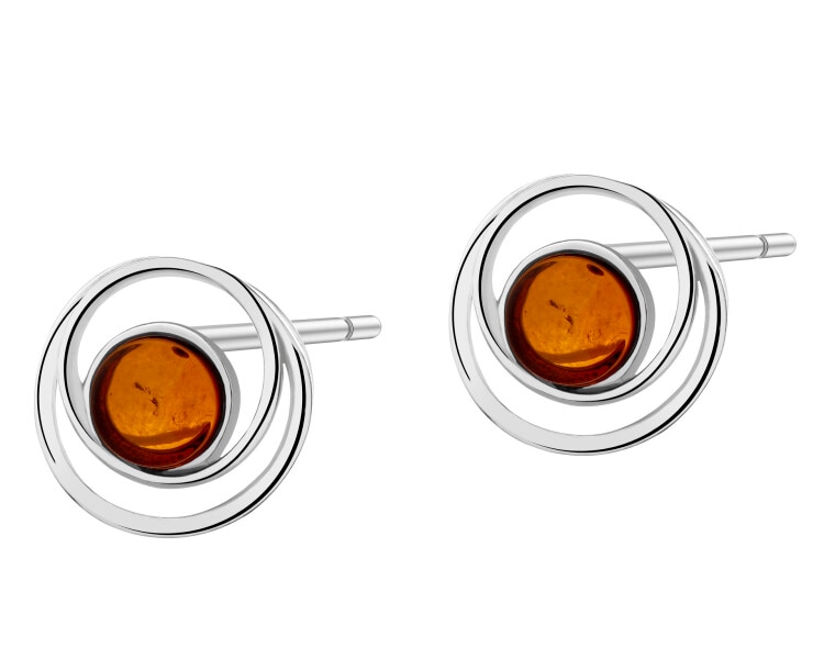 Kolczyki srebrne z bursztynem - koła