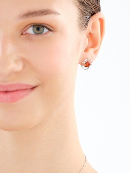 Kolczyki srebrne z bursztynem - koła