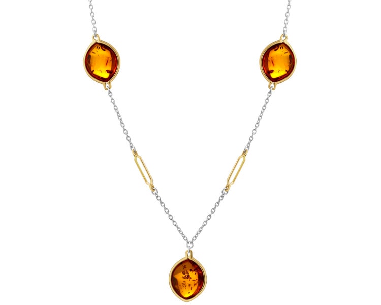 Stříbrný náhrdelník s pozlacenými prvky a janterem