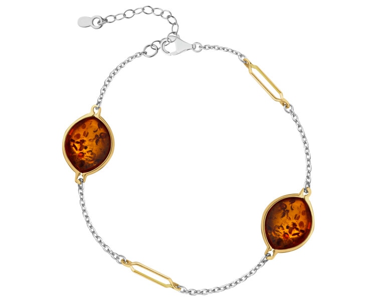 Bransoletka srebrna z bursztynem