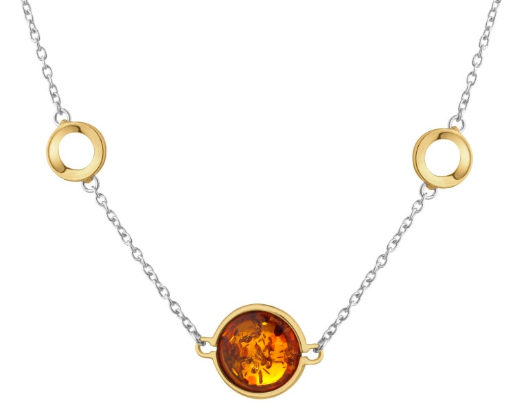 Naszyjnik srebrny z bursztynem - koła