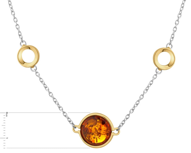 Naszyjnik srebrny z bursztynem - koła