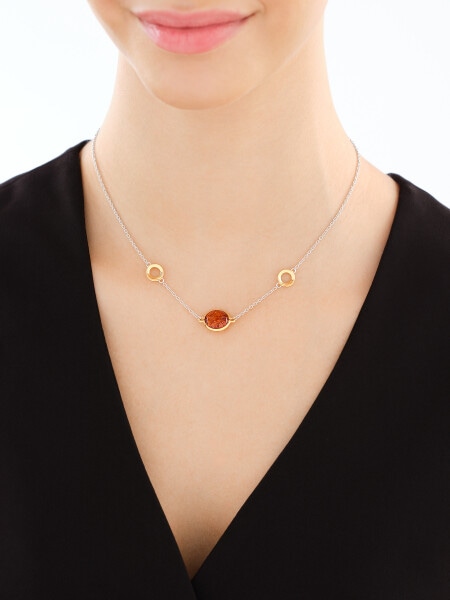 Naszyjnik srebrny z bursztynem - koła