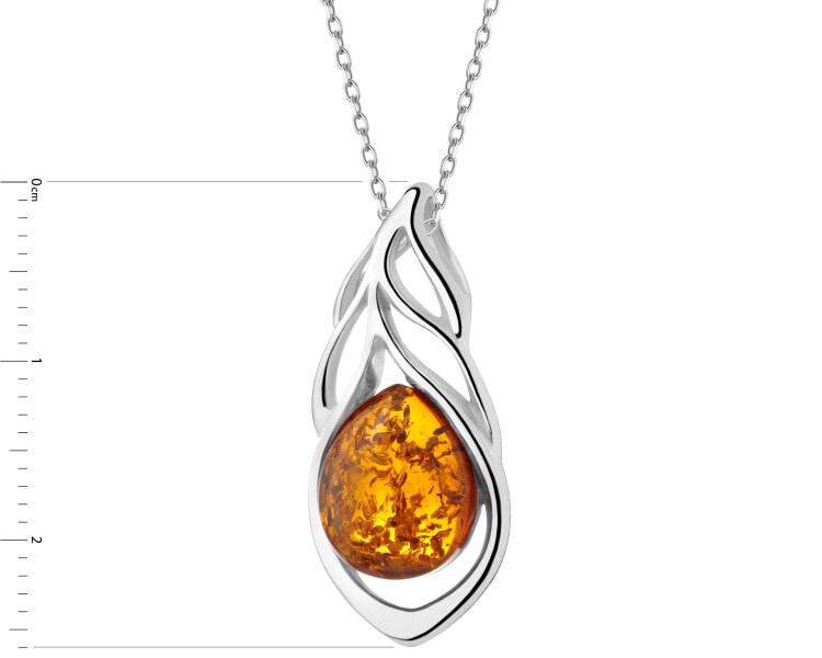 Zawieszka srebrna z bursztynem - piórko