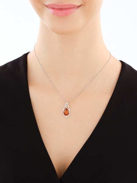 Zawieszka srebrna z bursztynem - piórko