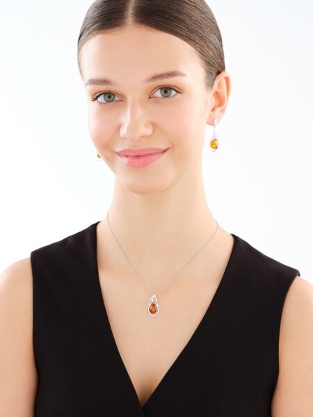 Zawieszka srebrna z bursztynem - piórko