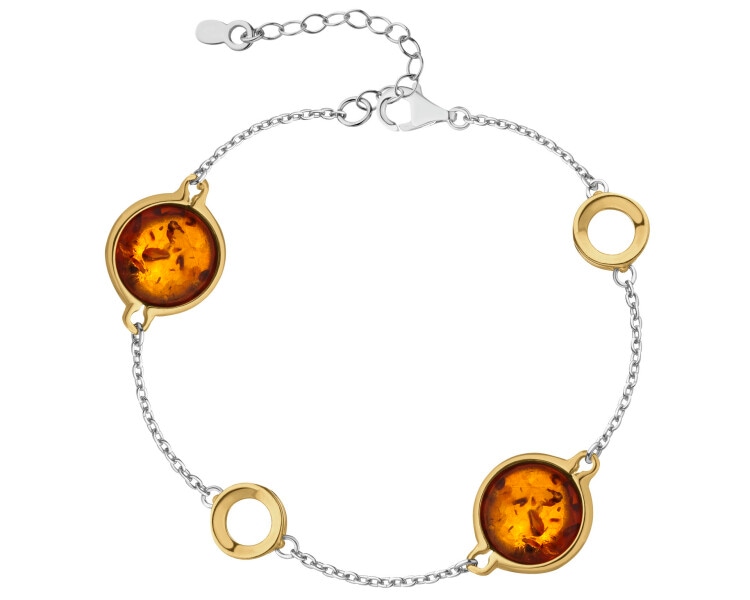 Bransoletka srebrna z bursztynem - koła