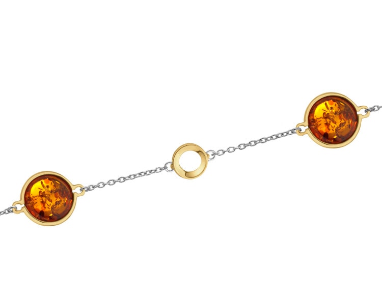 Bransoletka srebrna z bursztynem - koła