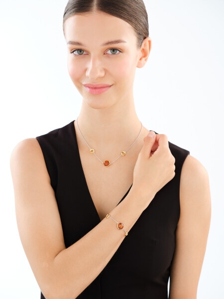 Bransoletka srebrna z bursztynem - koła