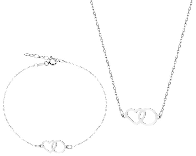 Zlatý náramek a náhrdelník - souprava - srdce, kroužky