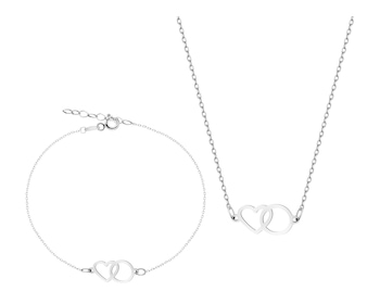 Zlatý náramek a náhrdelník - souprava - srdce, kroužky