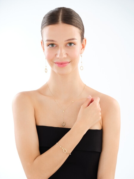 Złote kolczyki, bransoletka i naszyjnik  - komplet