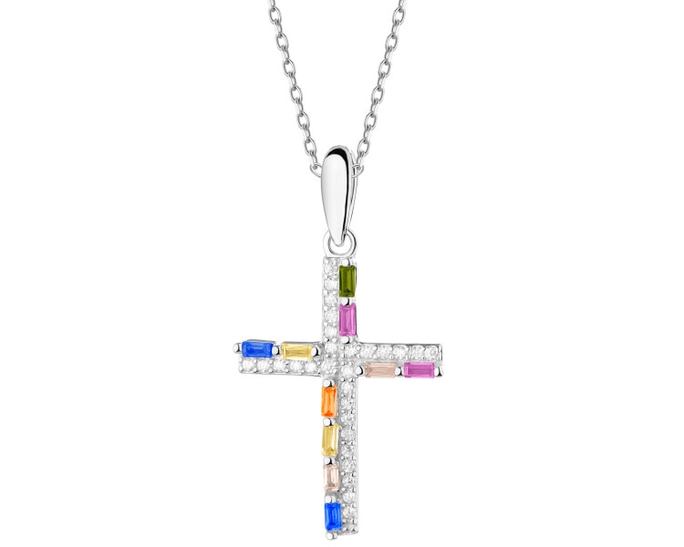 Stříbrný přívěsek se zirkony - kříž
