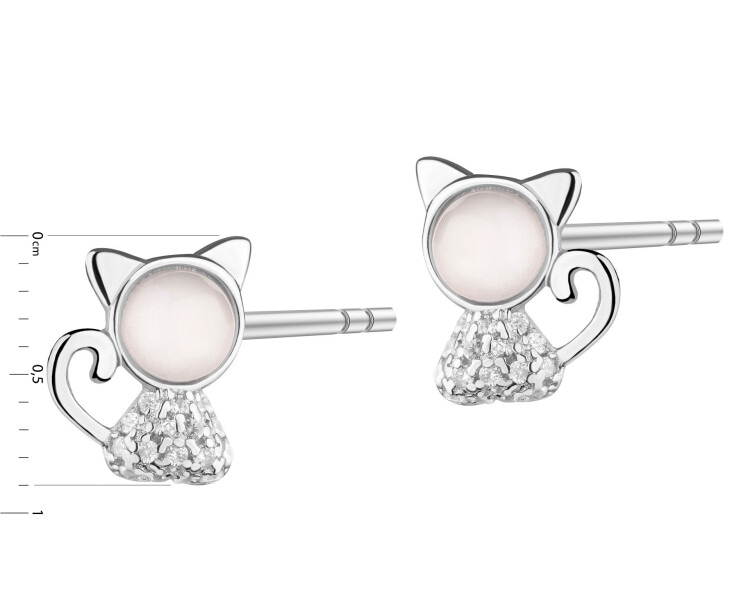 Kolczyki srebrne z cyrkoniami i masą perłową - koty