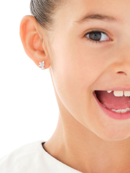 Kolczyki srebrne z cyrkoniami i masą perłową - koty