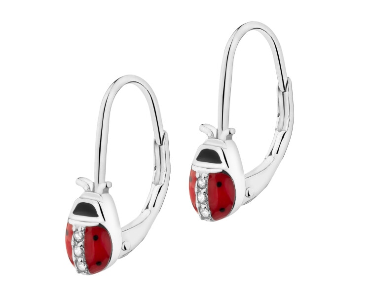 Kolczyki srebrne z cyrkoniami i emalią - biedronki