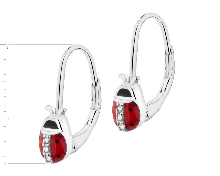 Kolczyki srebrne z cyrkoniami i emalią - biedronki