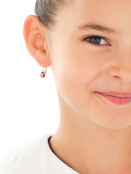 Kolczyki srebrne z cyrkoniami i emalią - biedronki