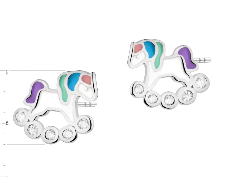 Kolczyki srebrne z cyrkoniami i emalią - jednorożce