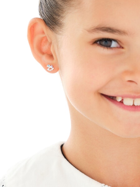 Kolczyki srebrne z cyrkoniami i emalią - jednorożce