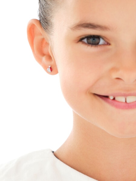 Kolczyki srebrne z cyrkoniami i emalią - biedronki