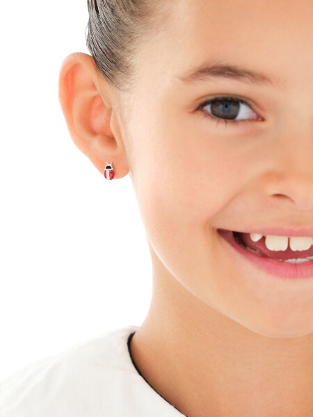 Kolczyki srebrne z cyrkoniami i emalią - biedronki