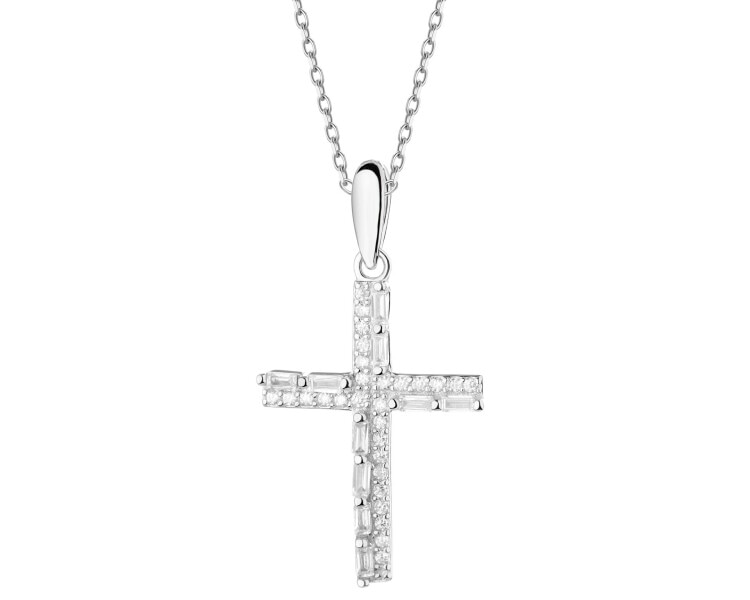 Stříbrný přívěsek se zirkony - kříž