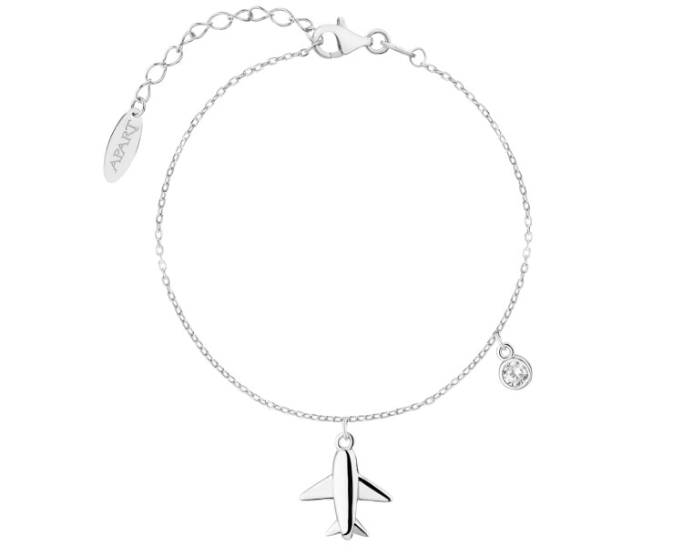 Bransoletka srebrna z cyrkonią - samolot