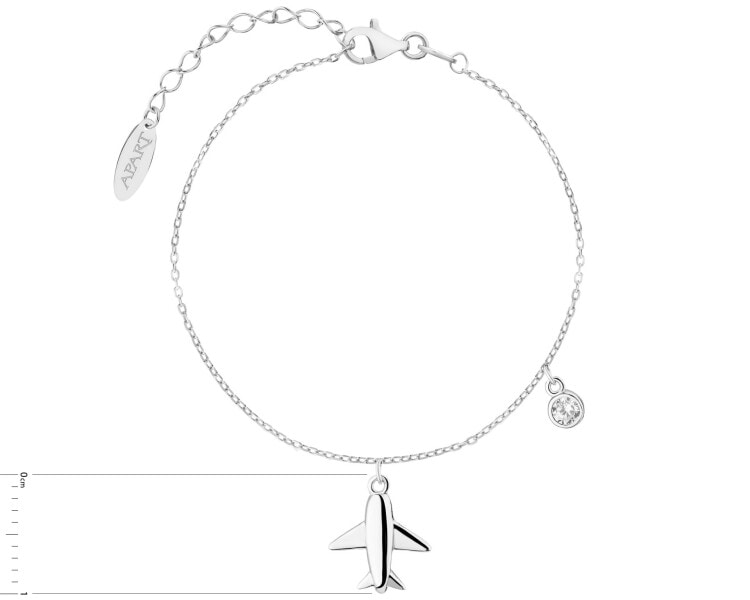 Bransoletka srebrna z cyrkonią - samolot