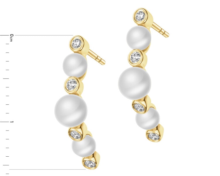 Kolczyki z żółtego złota z brylantami i perłami - próba 585