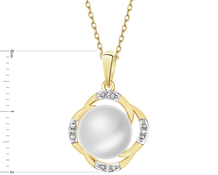 Zawieszka z żółtego złota z diamentami i perłą - próba 585