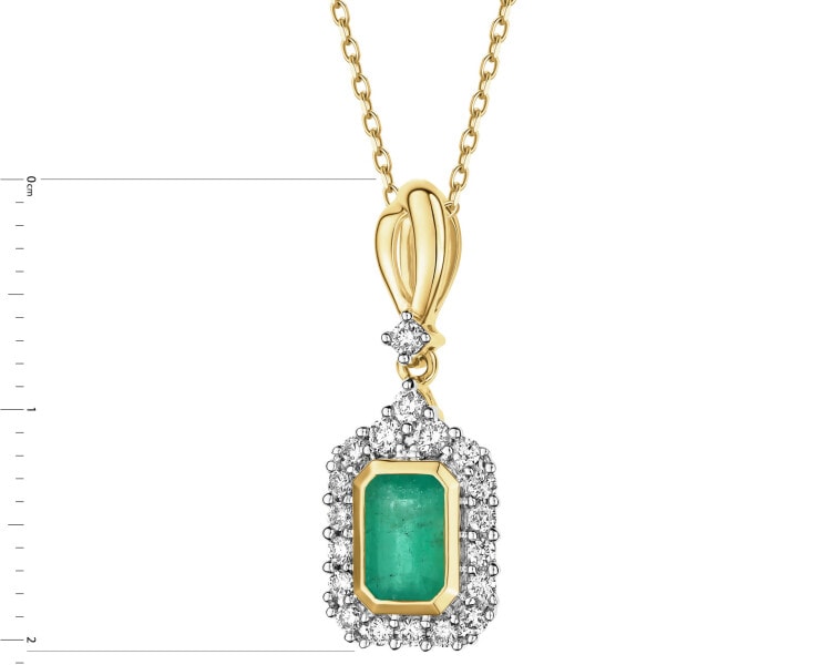 Zawieszka z żółtego złota z brylantami i szmaragdem - próba 585