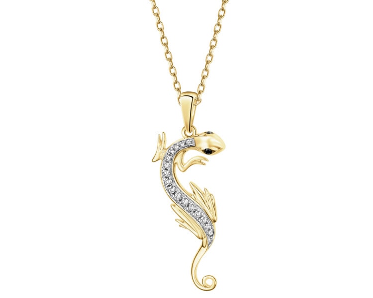 Zawieszka z żółtego złota z diamentami - jaszczurka - 0,087 ct - próba 585