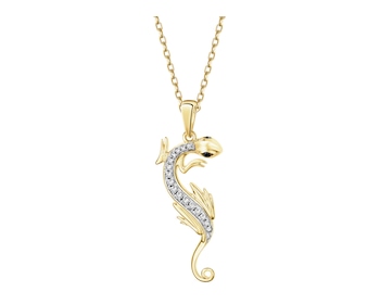 Zawieszka z żółtego złota z diamentami - jaszczurka - 0,087 ct - próba 585