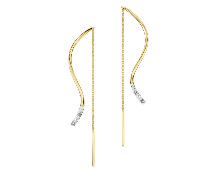 Kolczyki z żółtego złota z diamentami - 0,01 ct - próba 375