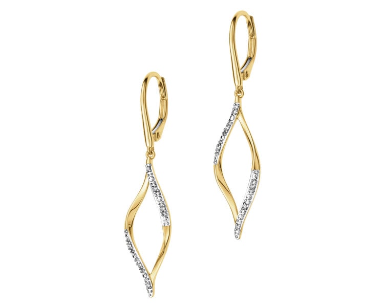 Kolczyki z żółtego złota z diamentami - 0,04 ct - próba 375