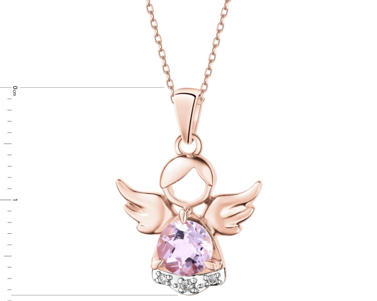 Zawieszka z różowego złota z brylantami i ametystem - aniołek - próba 375