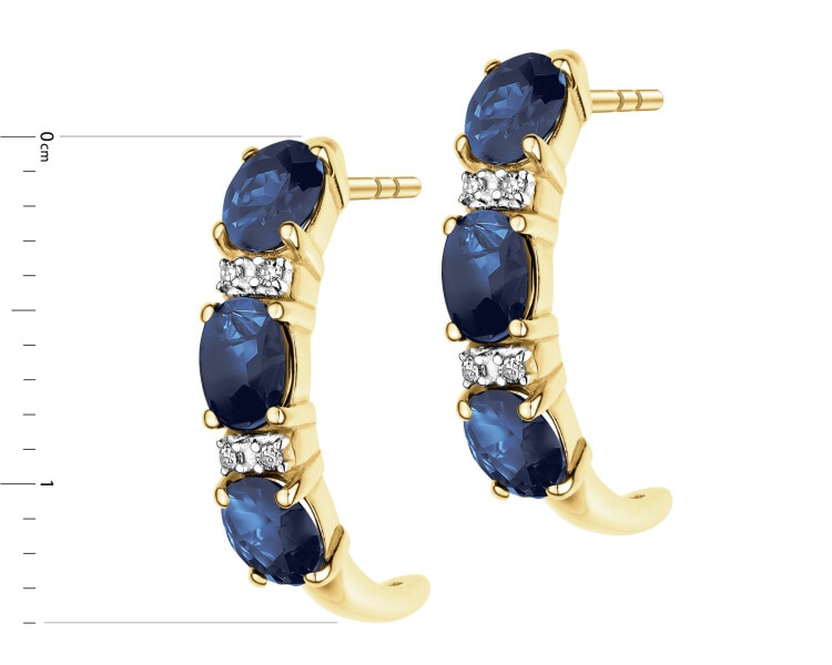 Kolczyki z żółtego złota z diamentami i szafirami - próba 585
