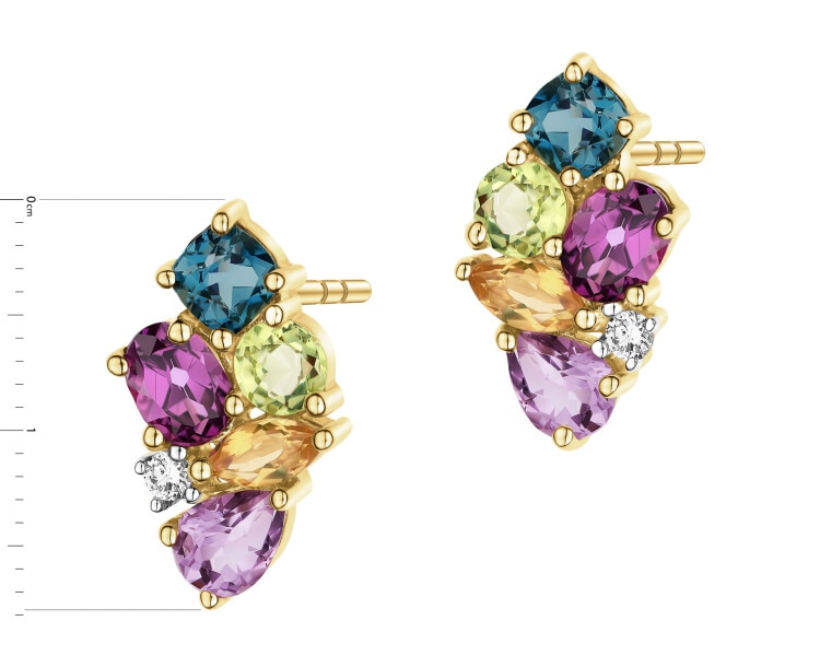 Kolczyki z żółtego złota z brylantami i kamieniami ozdobnymi - próba 585