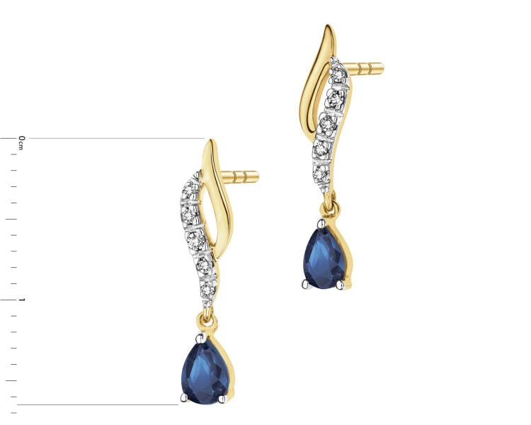 Kolczyki z żółtego złota z diamentami i szafirami - próba 585