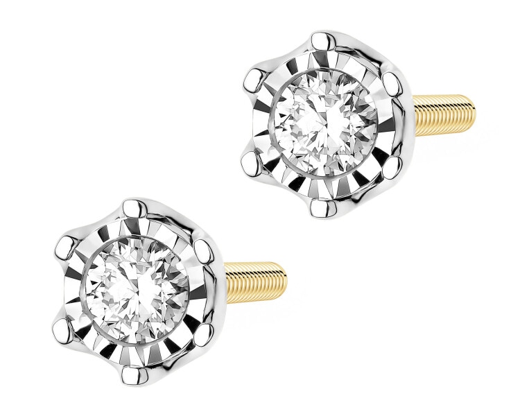 Náušnice ze žlutého a bílého zlata s brilianty - 0,15 ct - ryzost 585