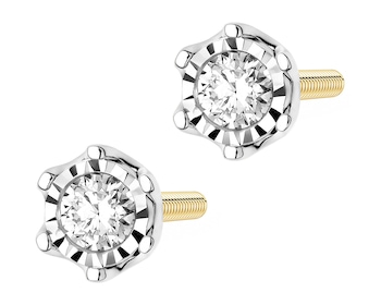 Náušnice ze žlutého a bílého zlata s brilianty - 0,15 ct - ryzost 585