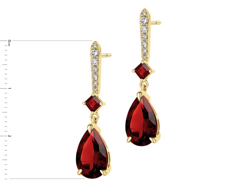 Kolczyki z żółtego złota z brylantami i granatami - próba 585