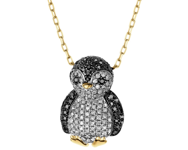 Zlatý náhrdelník s brilianty - tučňák - 0,48 ct - ryzost 585
