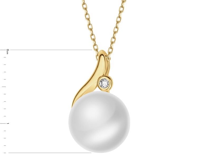 Zawieszka z żółtego złota z brylantem i perłą - próba 585