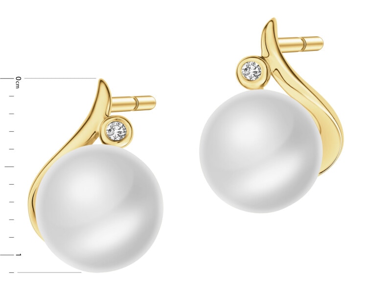 Kolczyki z żółtego złota z brylantami i perłami - próba 585