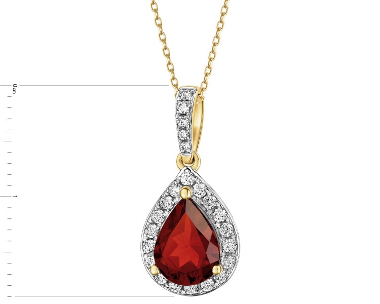 Zawieszka z żółtego złota z brylantami i granatem - próba 585