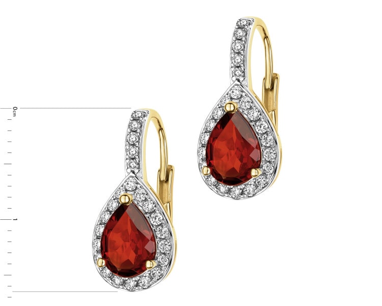 Kolczyki z żółtego złota z brylantami i granatami - próba 585