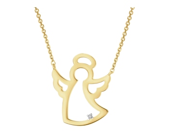 Naszyjnik z żółtego złota z diamentem - aniołek - 0,002 ct - próba 375